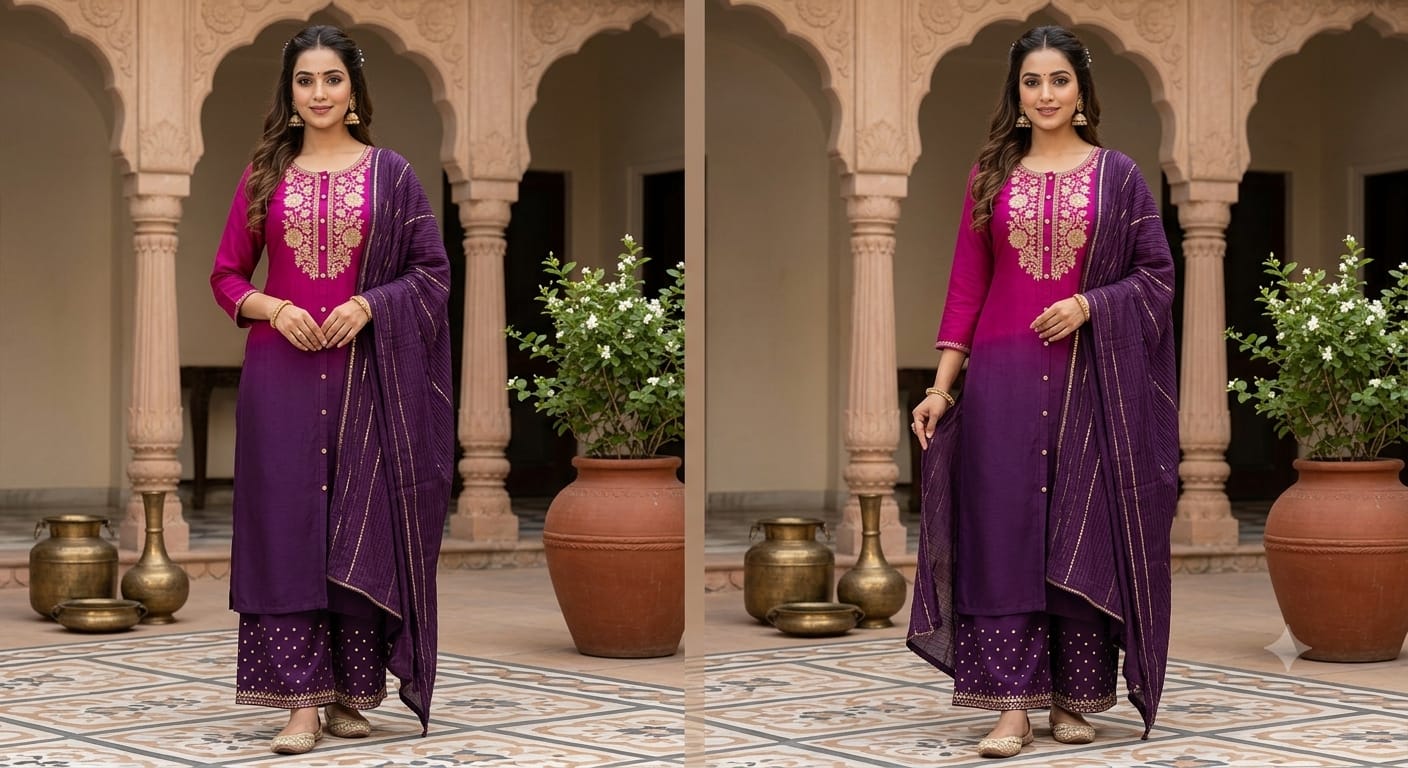 pent-plazzo   stitched suit with duptta 3 ps